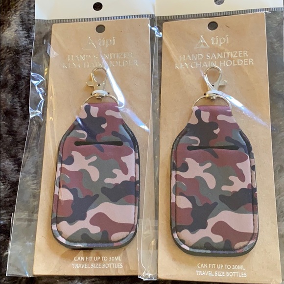 Hand Sanitizer Woodland Camo Holder Keychain - Picture 2 of 2
